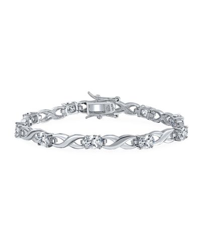 Bling Jewelry Alternating Sapphire Blue CZ Infinity Tennis Bracelet Sterling Silver 7"