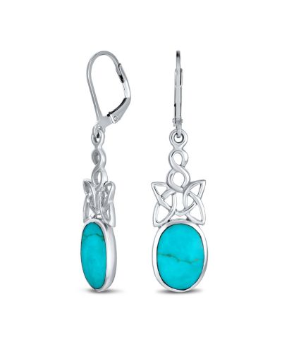 Bling Jewelry Celtic Knot Oval Turquoise Dangle Earrings Lever Back .925 Sterling Silver