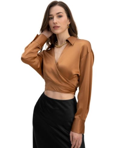 Женская шелковая блузка LILYSILK Pure Silk Wrapover Cropped Shirt