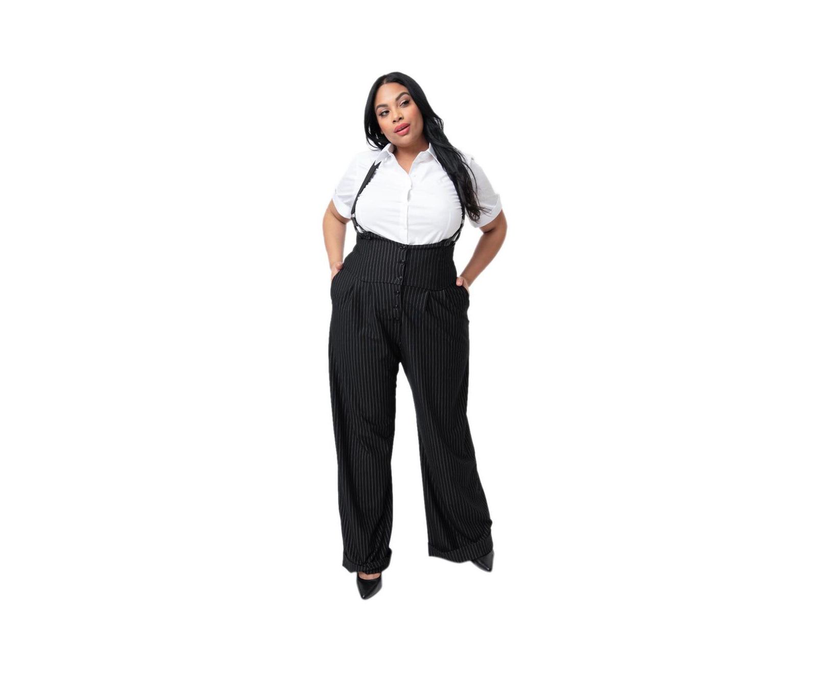 Unique Vintage Plus Size Thelma High Waist Suspender Pants