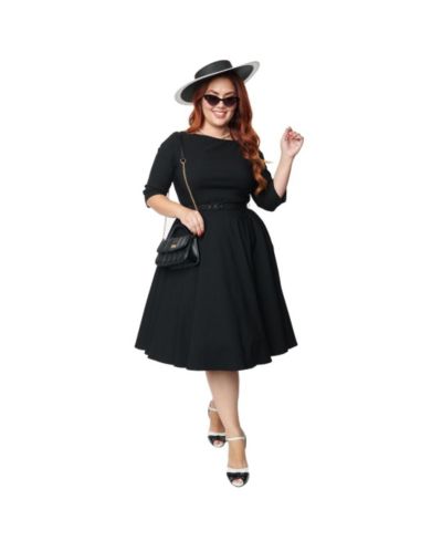 Unique Vintage платье Devon Swing Plus Size с трехчетвертным рукавом и поясом