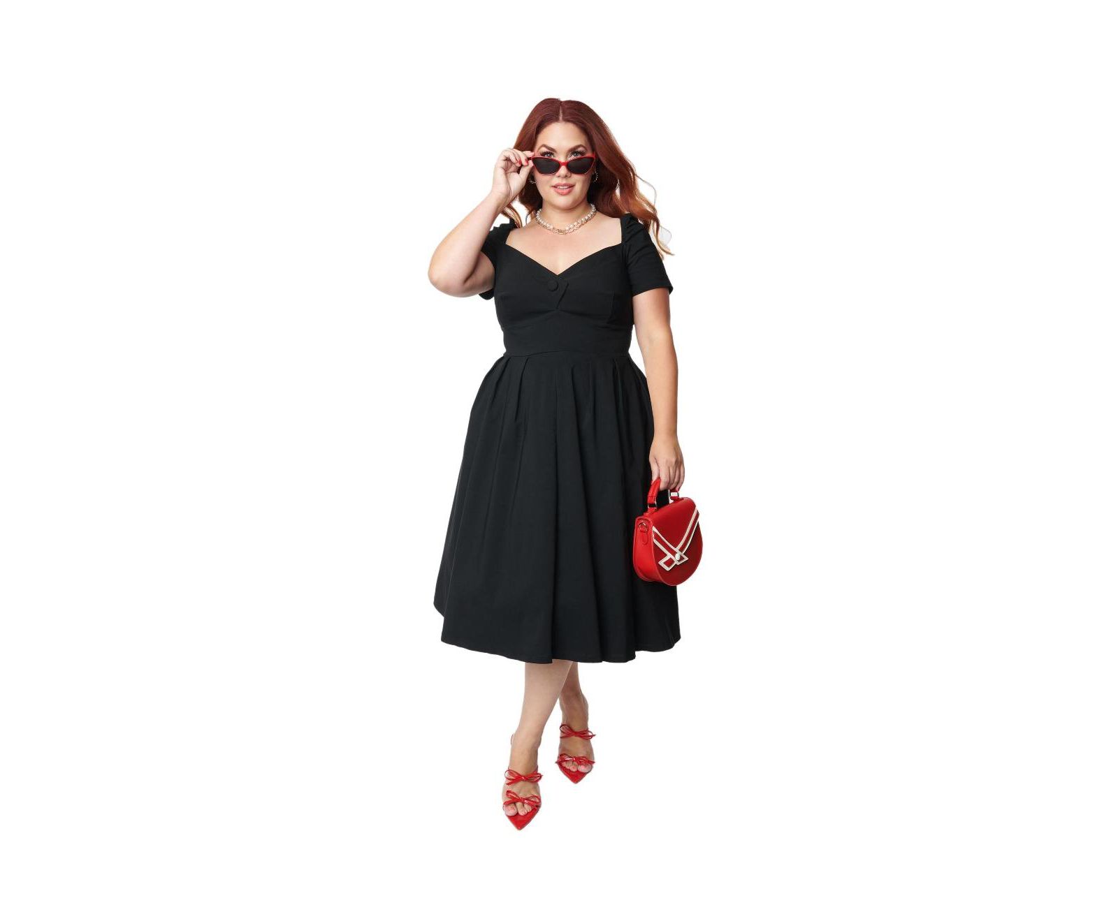 Unique Vintage Plus Size Short Sleeve Sweetheart Midge Swing Dress
