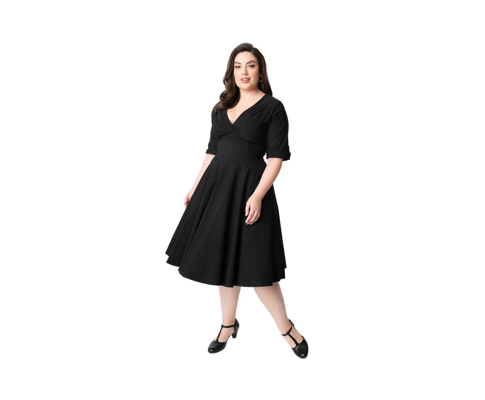 Unique Vintage Plus Size Half Sleeve Surplice Delores Swing Dress