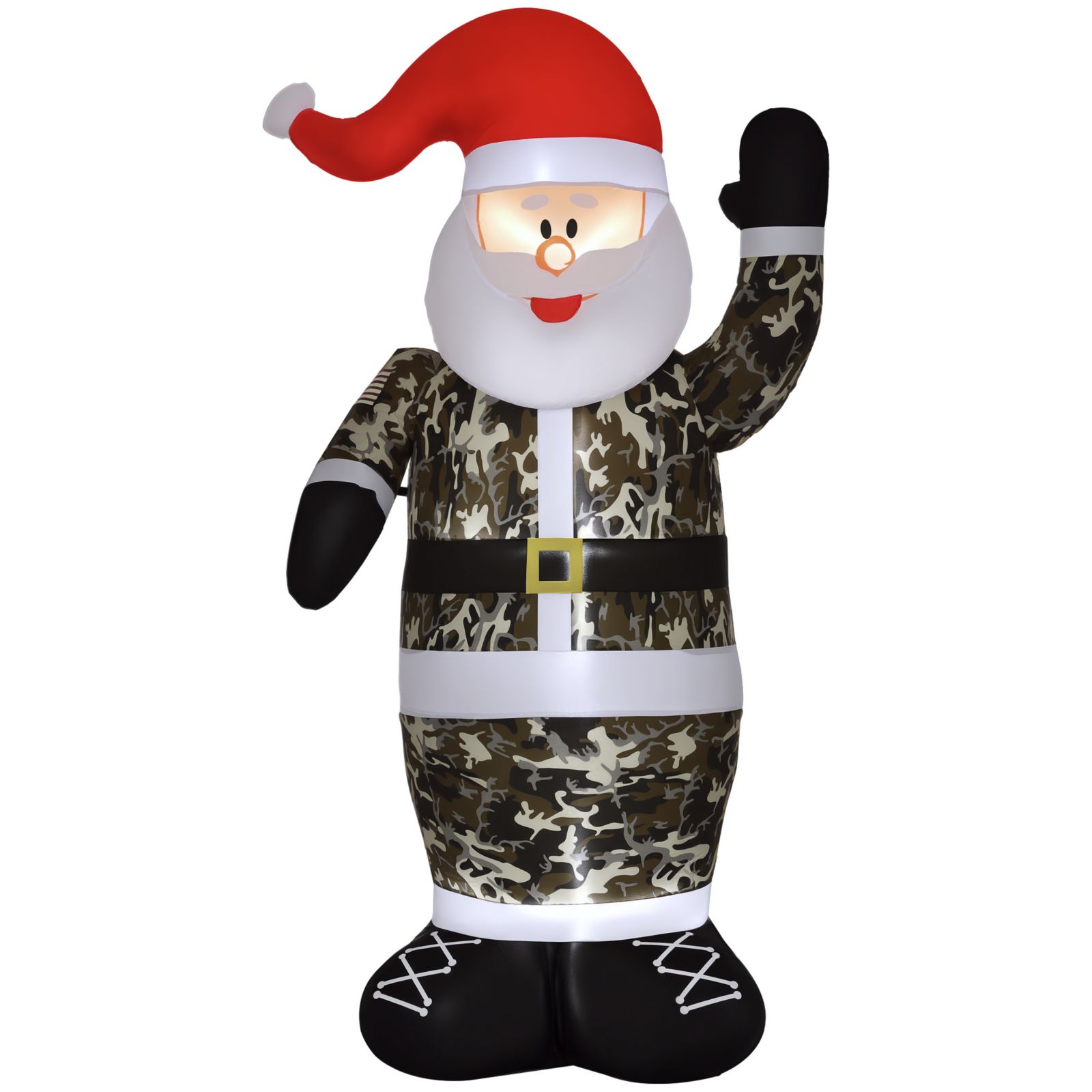 HOMCOM 8' Lighted Display Camo Santa Claus Inflatable Yard Decor
