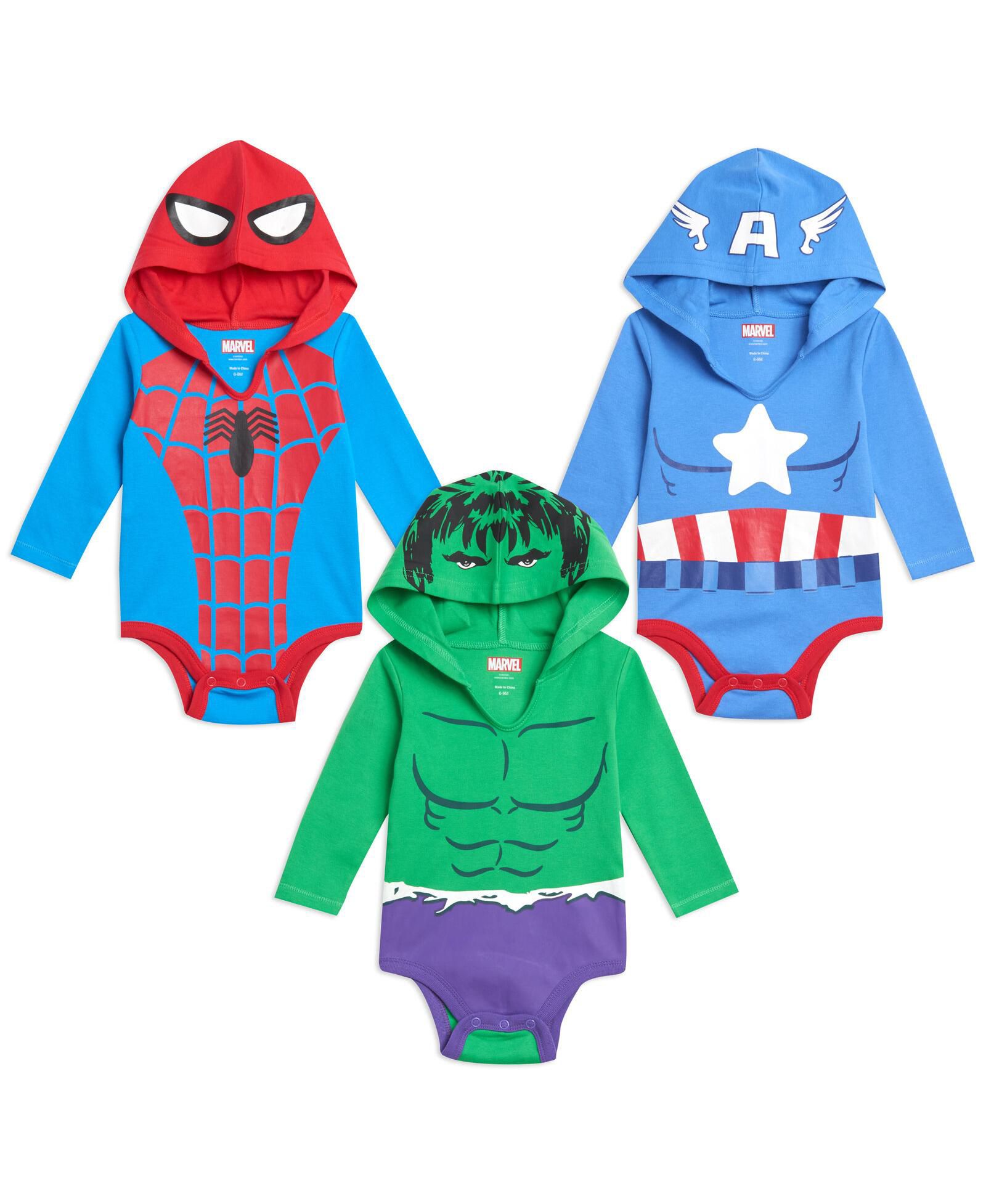 Avengers набор из 3 боди для косплея Hulk, Captain America и Spider-Man для малышей, мальчиков