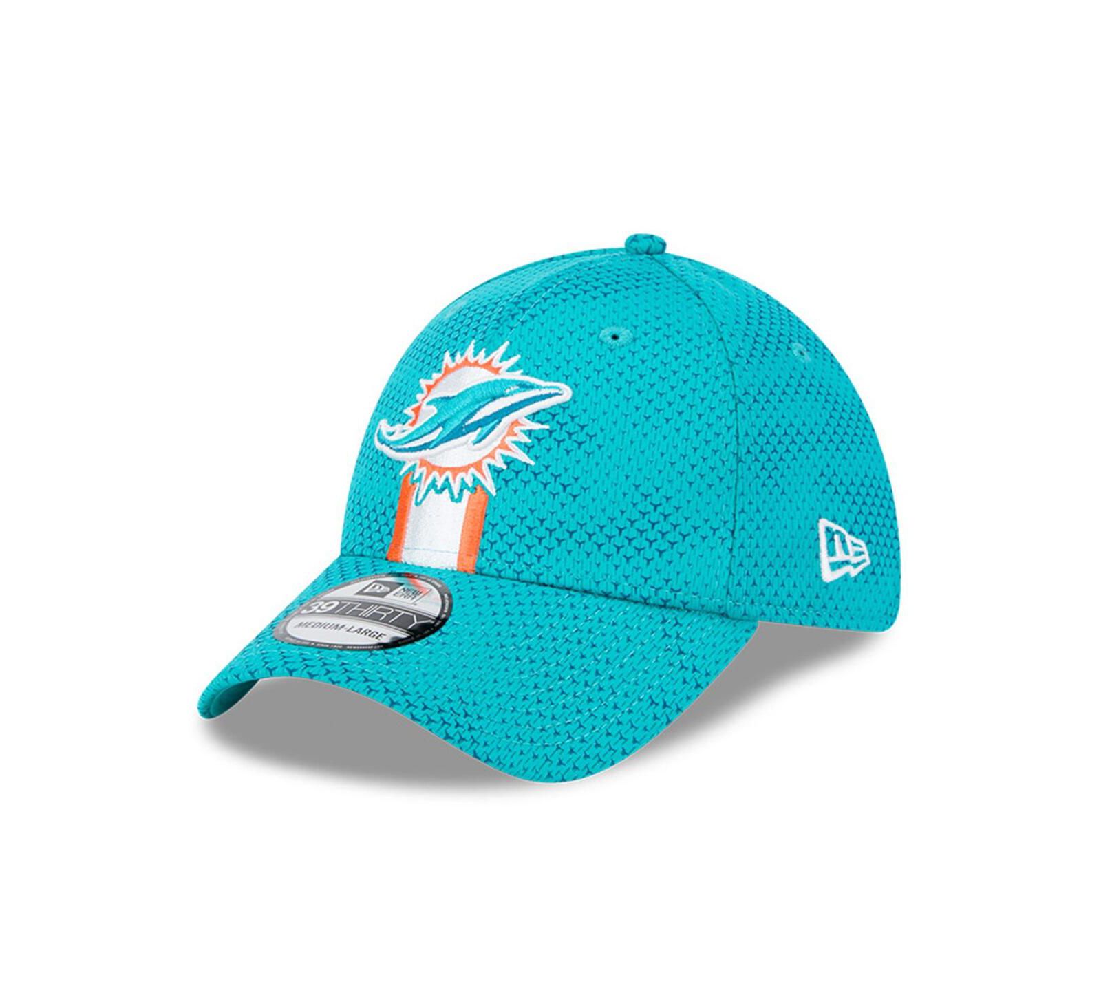 Мужская кепка New Era Aqua Miami Dolphins 2024 Sideline 39THIRTY Flex