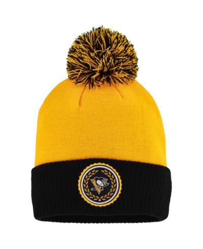 Женская вязаная шапка adidas Gold Pittsburgh Penguins Laurel с помпоном