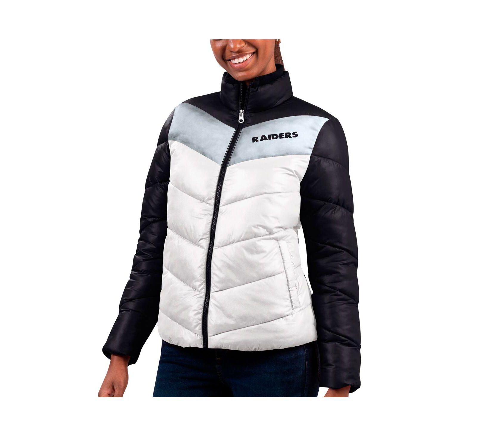 Women's G-III 4Her by Carl Banks White, Black Las Vegas Raiders New Star Quilted Full-Zip Jacket