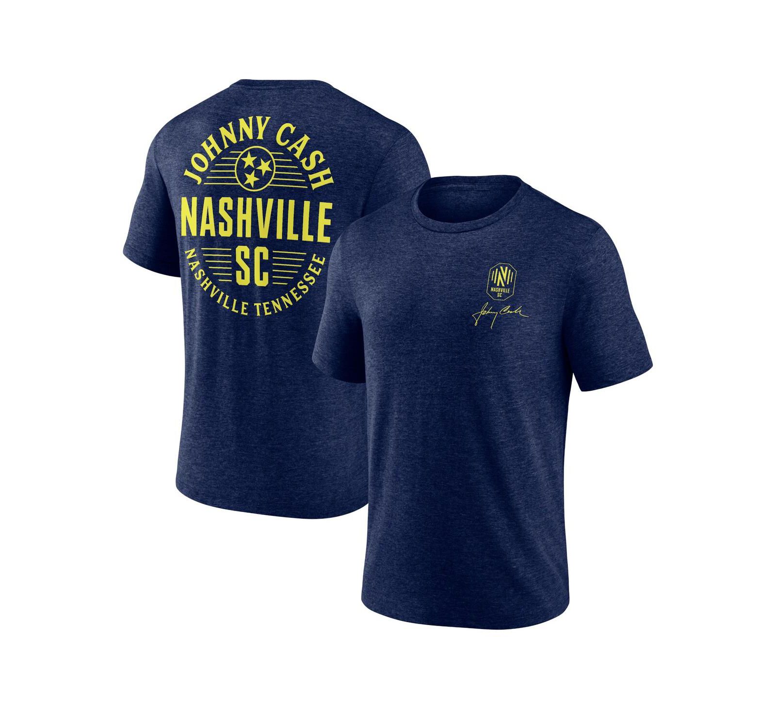 Мужская футболка Fanatics Heather Navy Nashville SC x Johnny Cash Oval