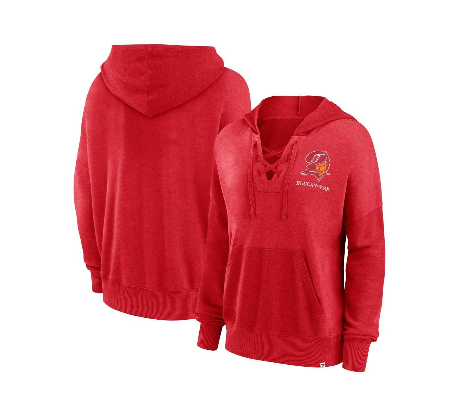 Женская толстовка Fanatics Red Distressed Tampa Bay Buccaneers Heritage Snow Wash French Terry Lace-Up Pullover Hoodie