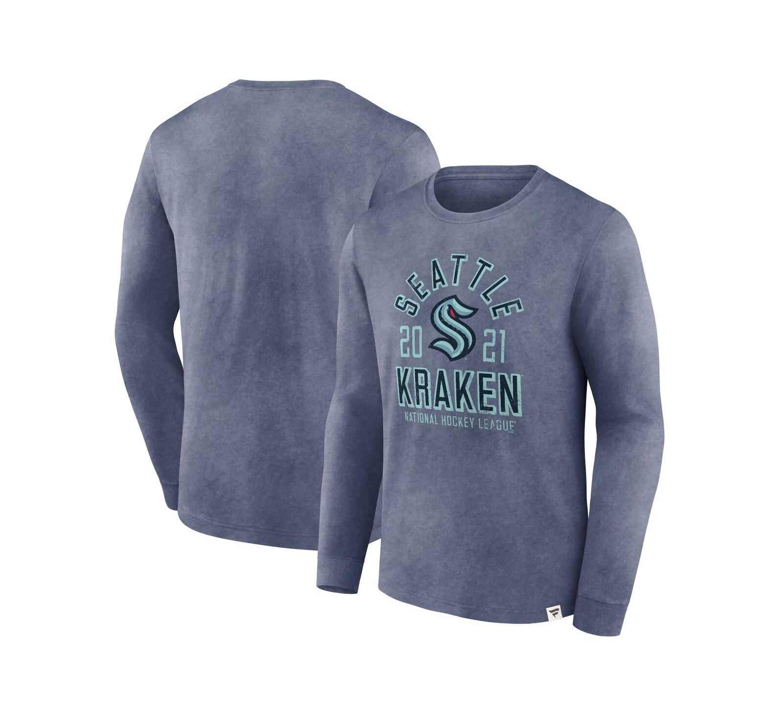 Мужская футболка Fanatics Heather Deep Sea Blue Distressed Seattle Kraken Keep The Zone Long Sleeve T-shirt