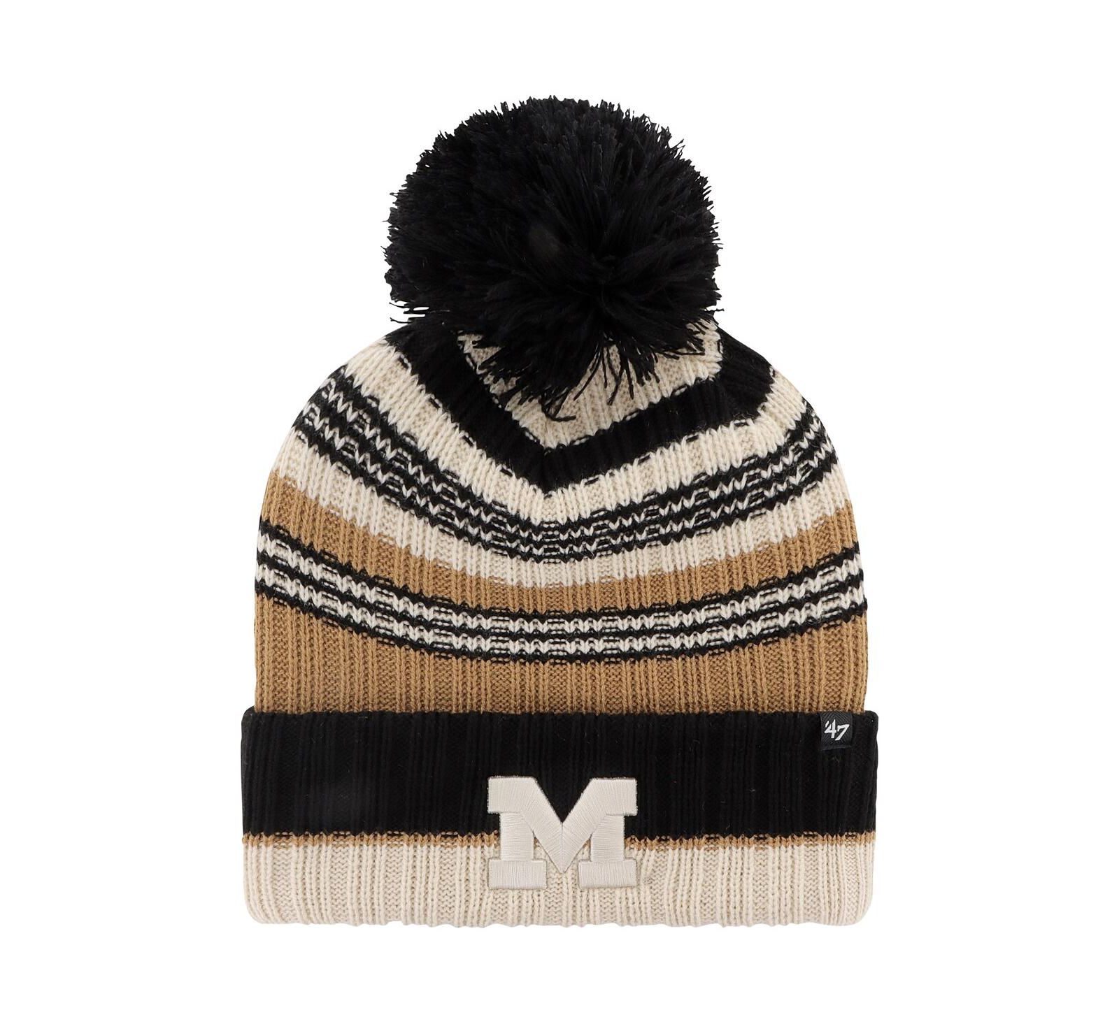 Женская вязаная шапка '47 Brand Khaki Michigan Wolverines Barista Cuffed with Pom