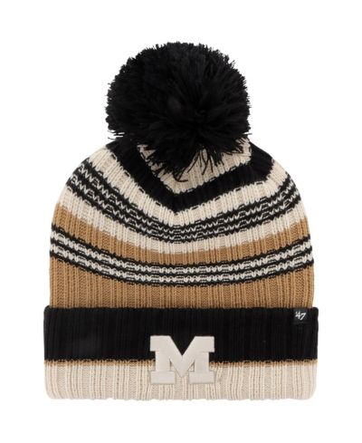Женская вязаная шапка '47 Brand Khaki Michigan Wolverines Barista Cuffed with Pom