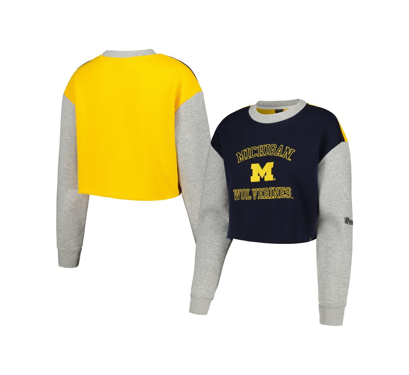 Женская толстовка Hype And Vice Navy Michigan Wolverines Colorblock Rookie Crew Pullover