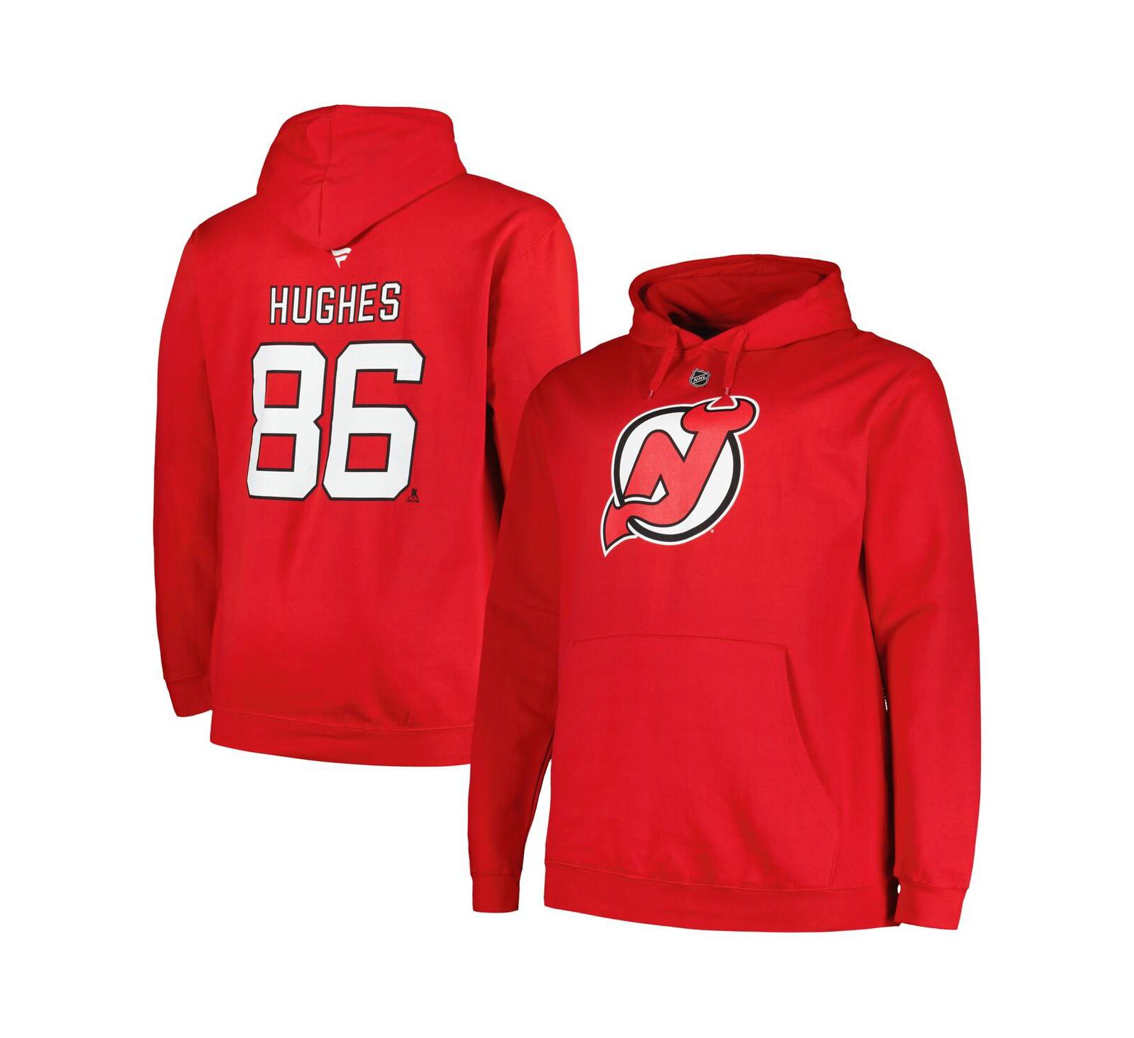 Men's Profile Jack Hughes Red New Jersey Devils Big and Tall Name and Number Pullover Hoodie