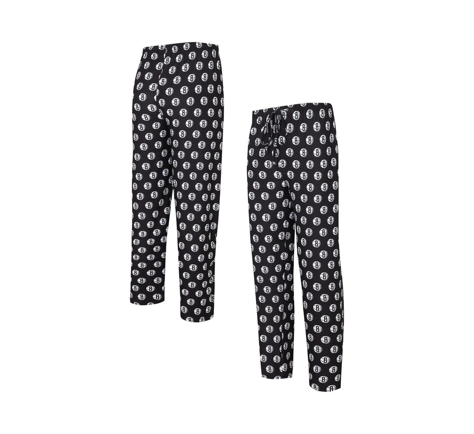 Men's Concepts Sport Black Brooklyn Nets Allover Logo Print Gauge Sleep Pants