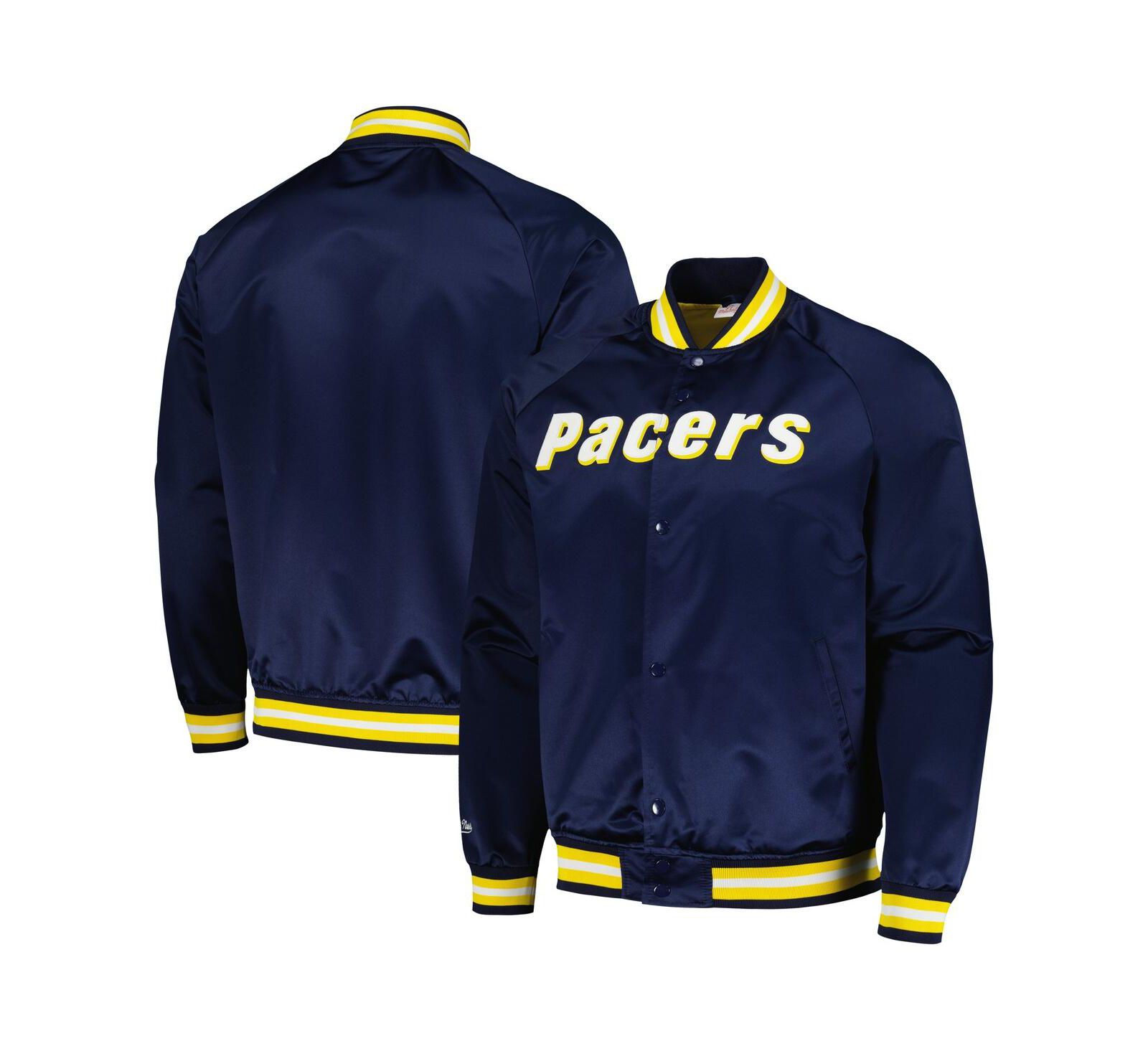 Men's Mitchell & Ness Navy Indiana Pacers Hardwood Classics Throwback Wordmark Raglan Full-Snap Jacket
