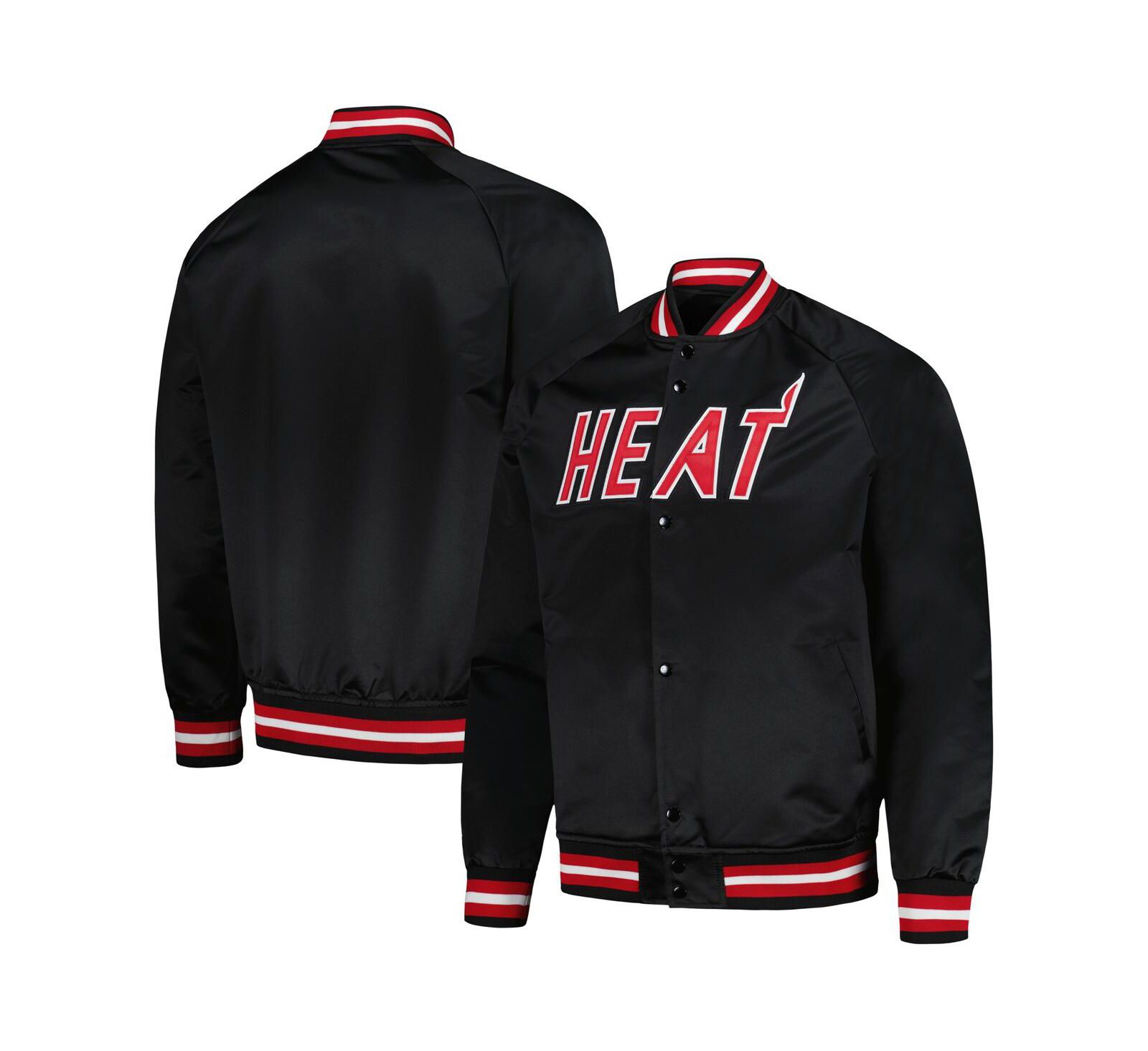 Men's Mitchell & Ness Black Miami Heat Hardwood Classics Throwback Wordmark Raglan Full-Snap Jacket