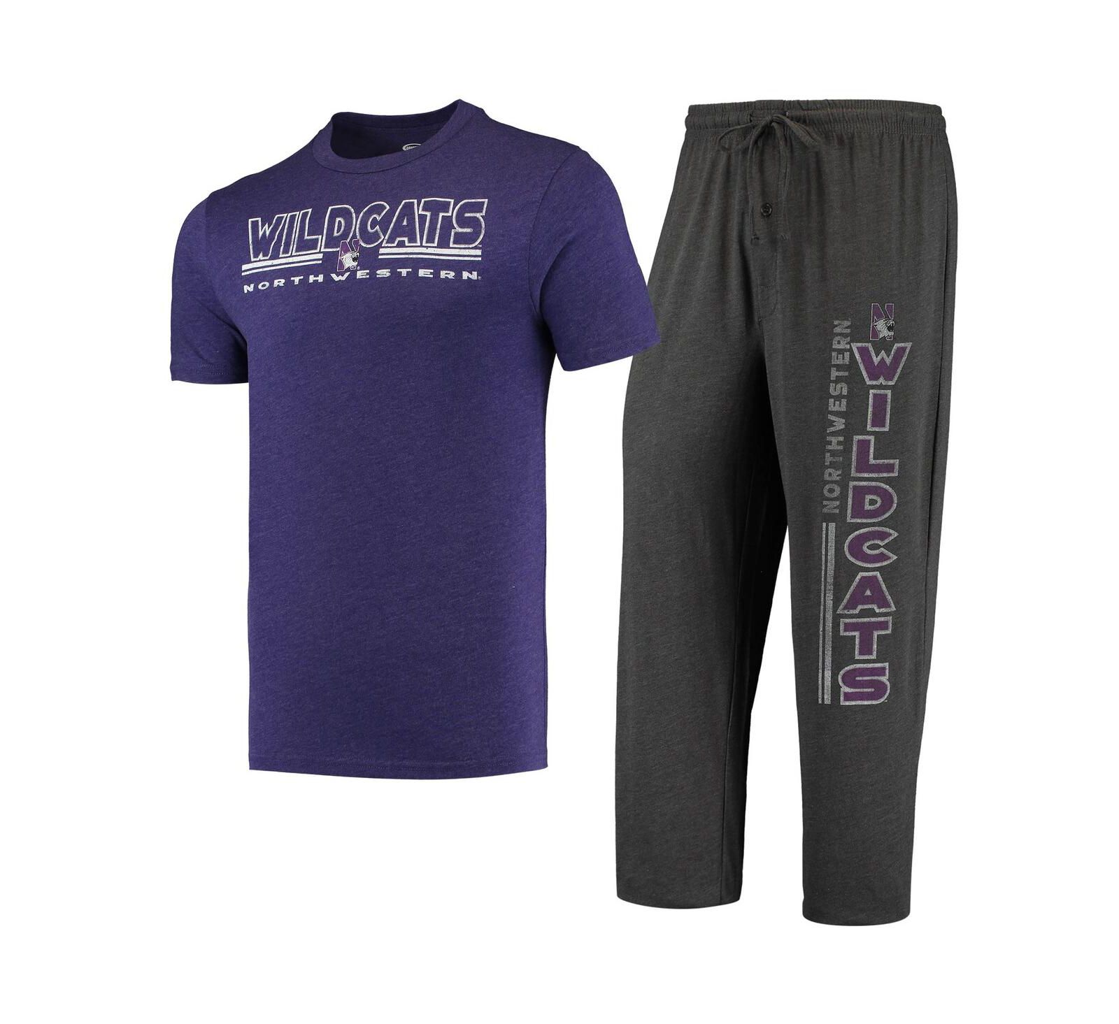 Men's Concepts Sport Heathered Charcoal, Purple Distressed Northwestern Wildcats Meter T-shirt and Pants Sleep Set