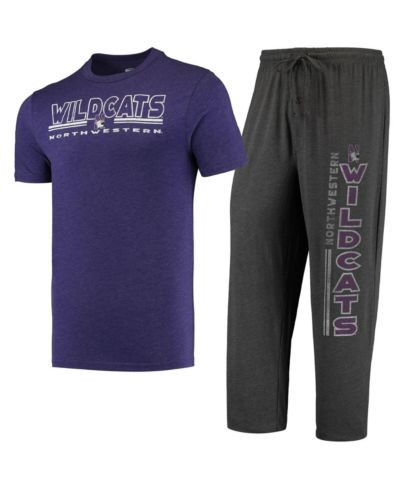 Men's Concepts Sport Heathered Charcoal, Purple Distressed Northwestern Wildcats Meter T-shirt and Pants Sleep Set