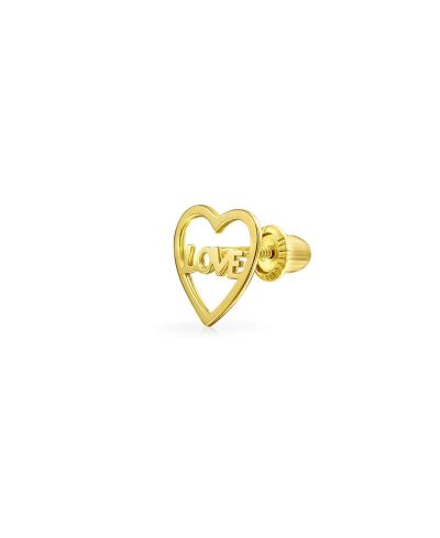 Bling Jewelry Tiny 14K Yellow Gold Word LOVE Heart Shape Stud Earring 1-Pc Cartilage Piercing Screw-Back