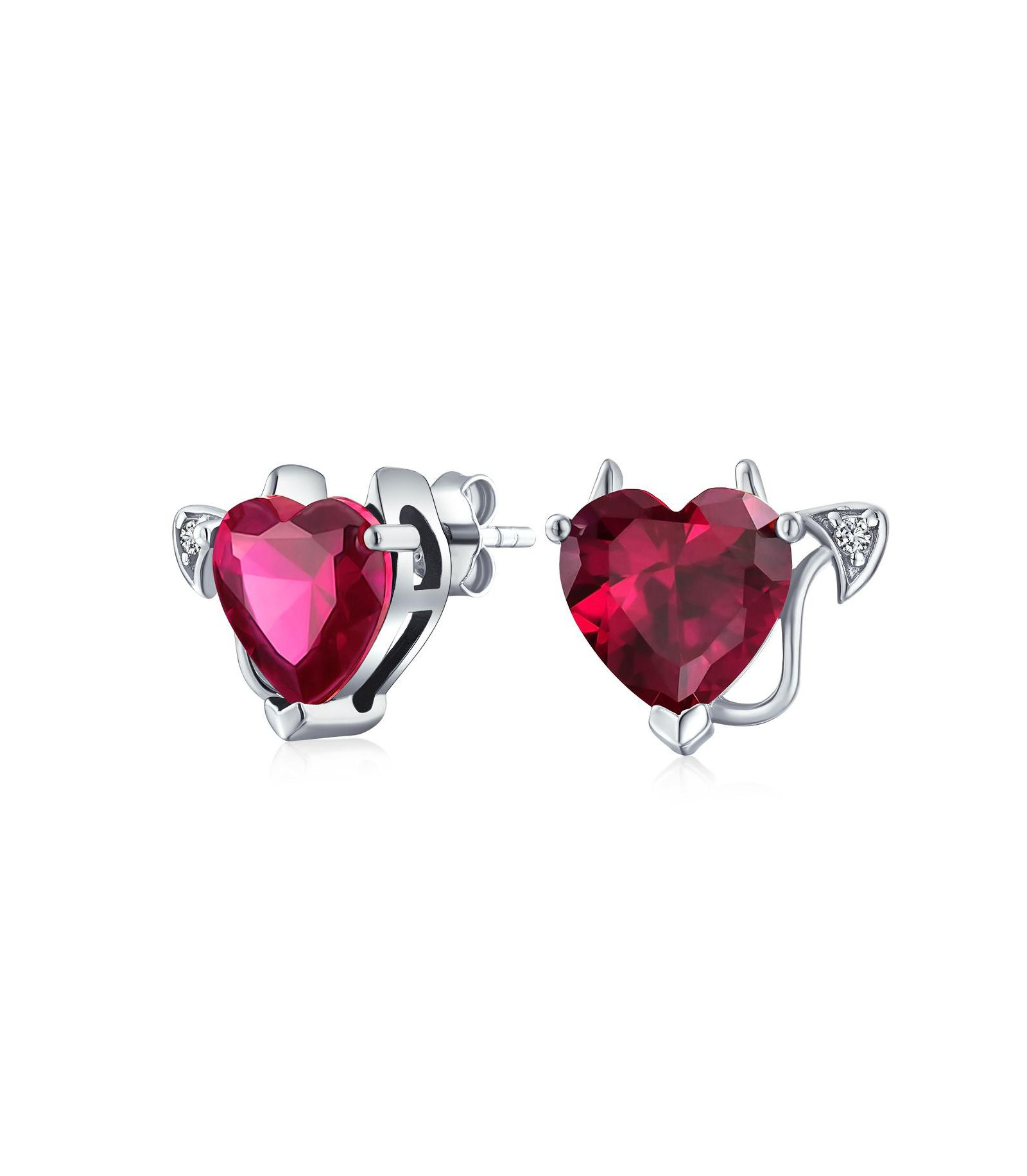 Bling Jewelry Whimsical Rose CZ Devil Heart Shape Stud Earrings Rose Gold Sterling Silver