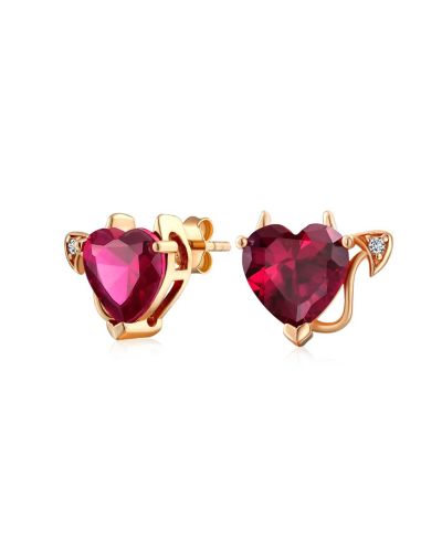 Bling Jewelry Whimsical Rose CZ Devil Heart Shape Stud Earrings Rose Gold Sterling Silver