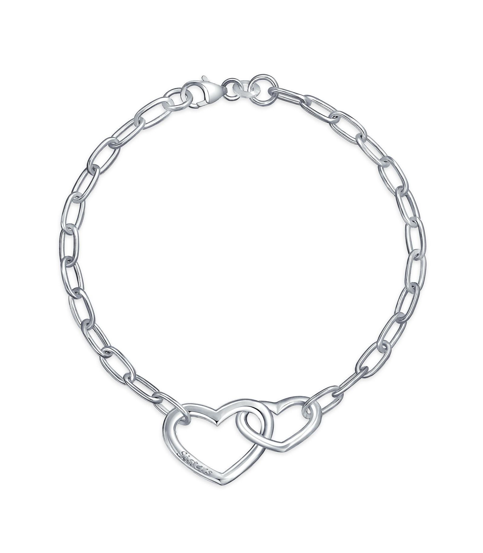Bling Jewelry BFF Sisters Interlocking Hearts Charm Link Bracelet .925 Sterling Silver