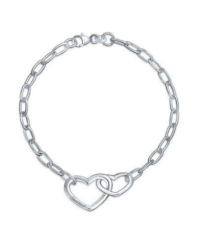 Bling Jewelry BFF Sisters Interlocking Hearts Charm Link Bracelet .925 Sterling Silver