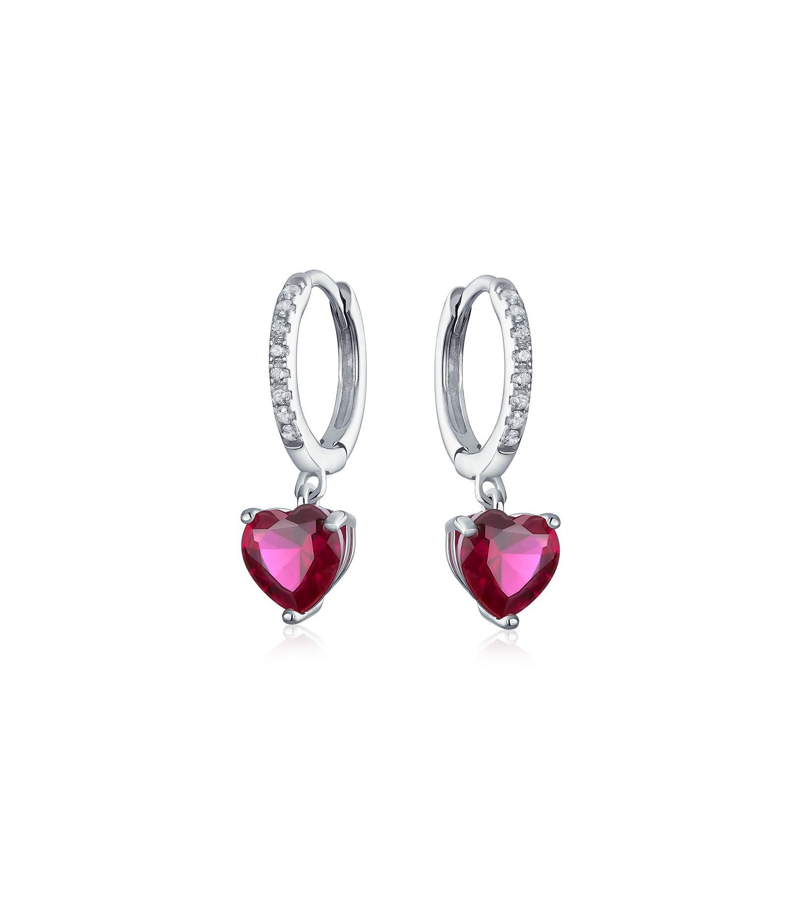 Серьги Bling Jewelry Sterling Silver Romantic Ruby Red CZ Heart Shape Dangling Earrings