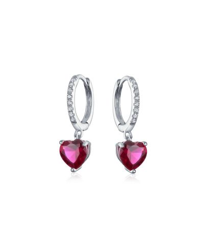 Серьги Bling Jewelry Sterling Silver Romantic Ruby Red CZ Heart Shape Dangling Earrings