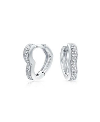 Bling Jewelry Pave CZ Open Heart Shaped Mini Hoop Huggie Earrings .925 Sterling Silver