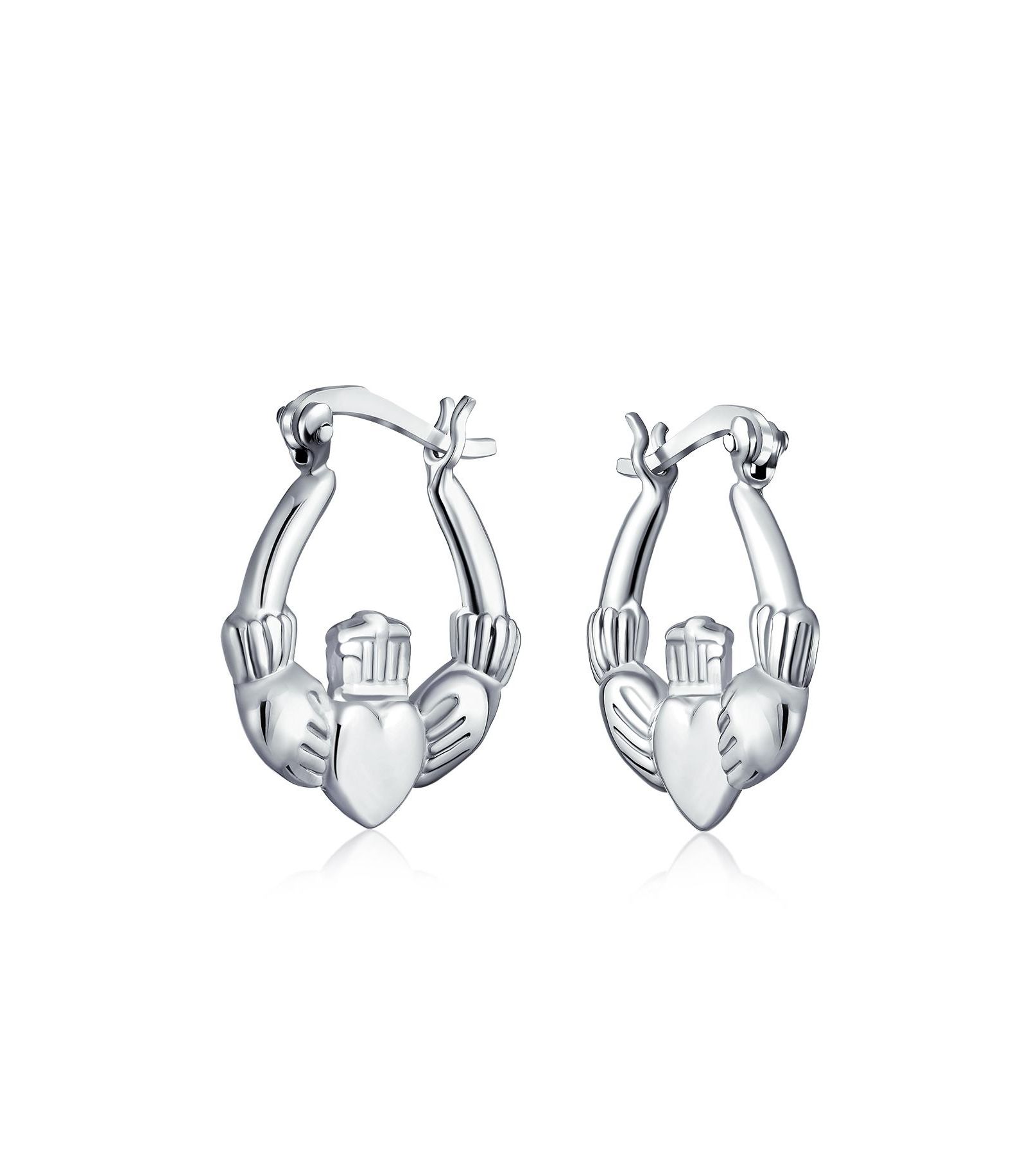 Серьги-кольца Bling Jewelry BFF Love Heart Celtic Irish Friendship Claddagh Sterling Silver.5 Inch Diameter
