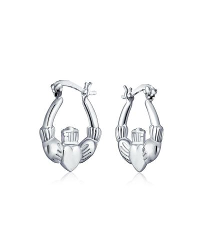 Серьги-кольца Bling Jewelry BFF Love Heart Celtic Irish Friendship Claddagh Sterling Silver.5 Inch Diameter