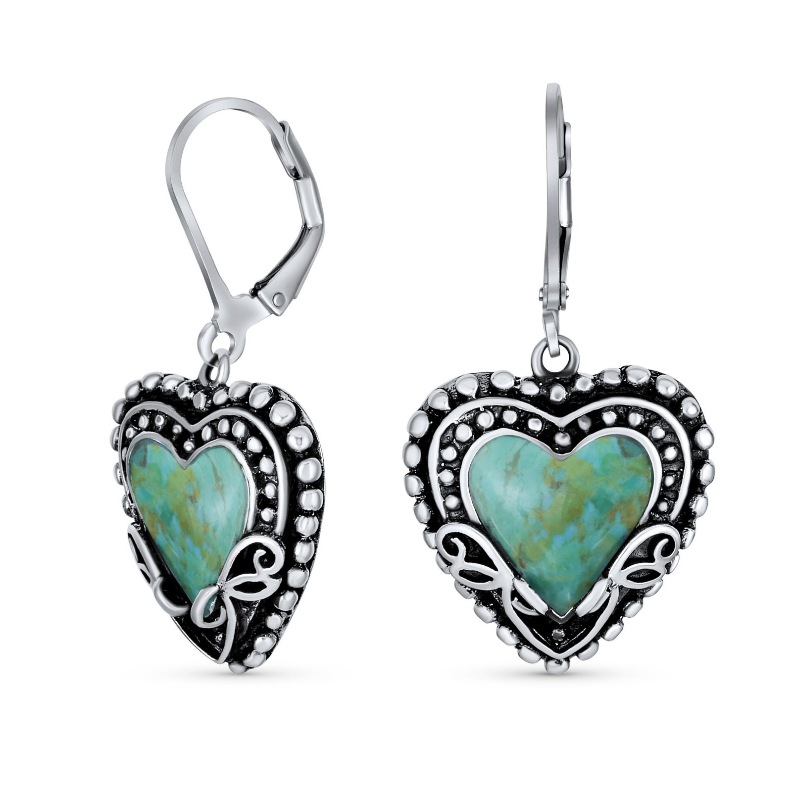 Bling Jewelry Серьги-подвески с серебром стерлинговым, бохо-стиль, бирюза сине-зеленая