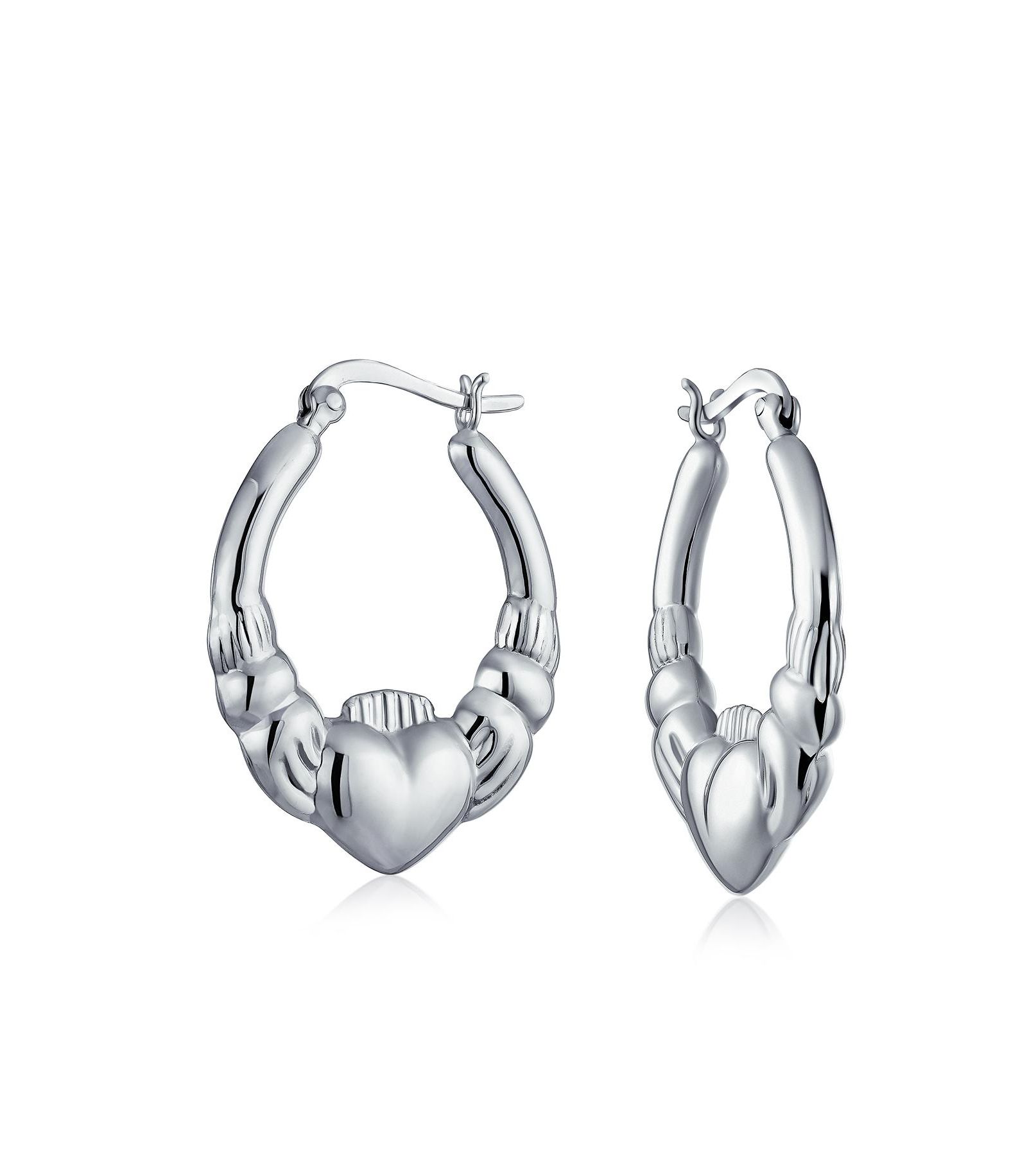 Серьги-кольца Bling Jewelry Celtic Friendship Hand and Heart Claddagh из стерлингового серебра 1"