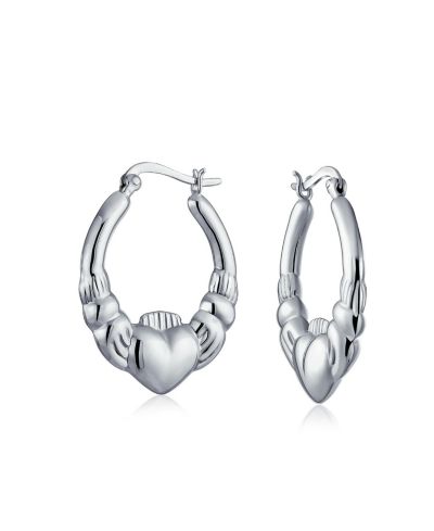 Bling Jewelry Celtic Friendship Hand and Heart Claddagh Hoop Earrings Sterling Silver 1"