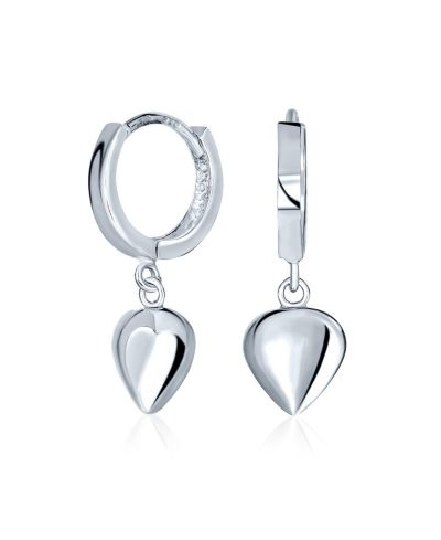 Серьги-кольцо Bling Jewelry.925 Sterling Silver Romantic Love Dangle Charm Puff Heart Shaped Huggie Mini