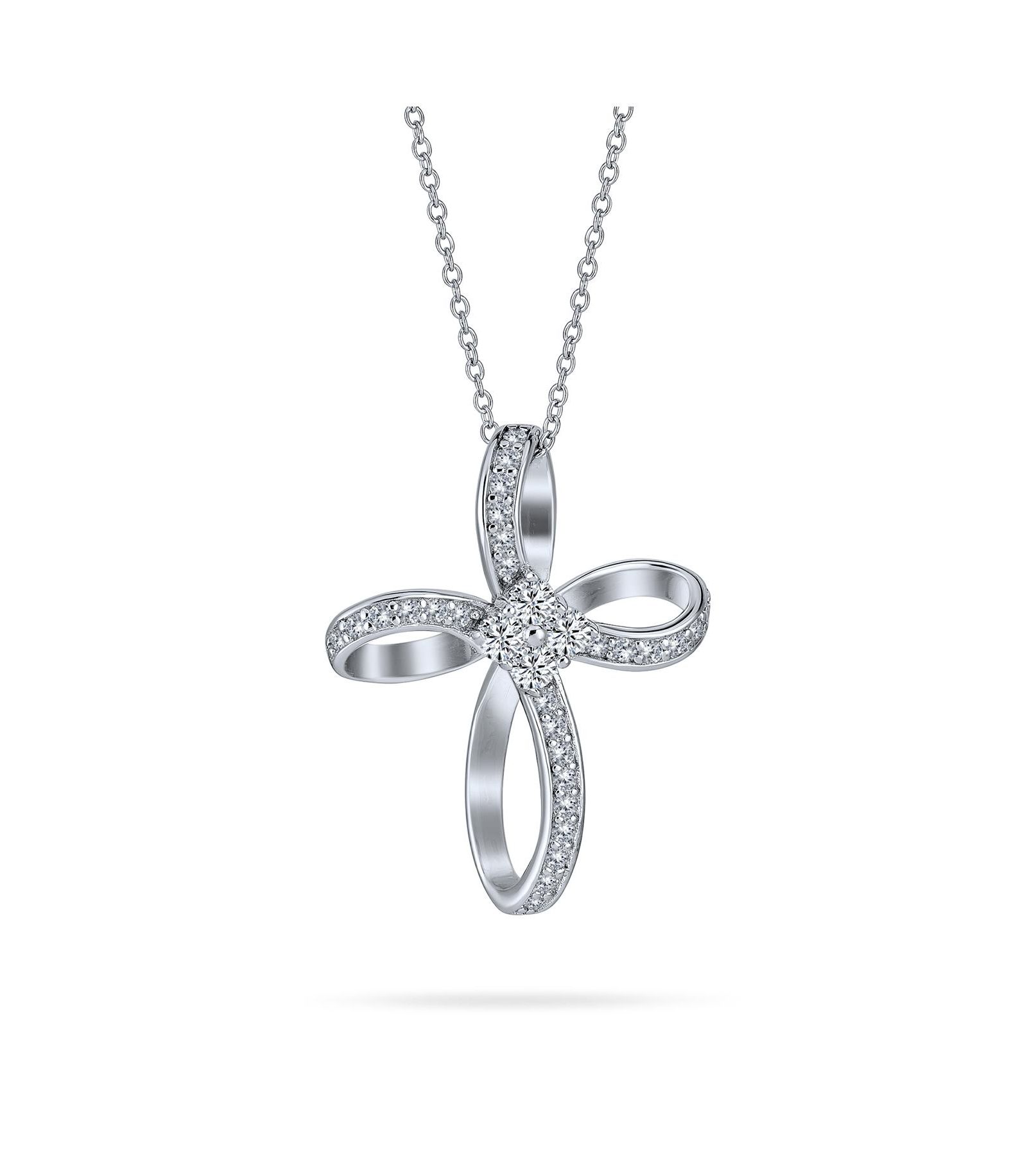 Подвеска Bling Jewelry Ribbon Twist Open Religious Infinity Cross Pendant Pave CZ Cubic Zirconia Sterling Silver 1.25 Inch