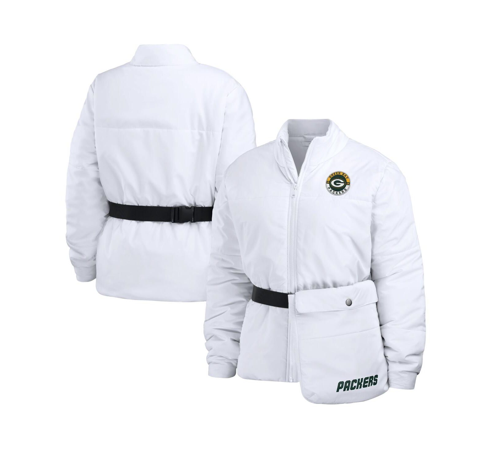 Women's WEAR by Erin Andrews White Green Bay Packers Packaway Full-Zip Puffer Jacket