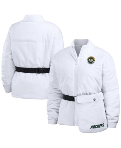 Женская куртка WEAR by Erin Andrews White Green Bay Packers Packaway Full-Zip Puffer