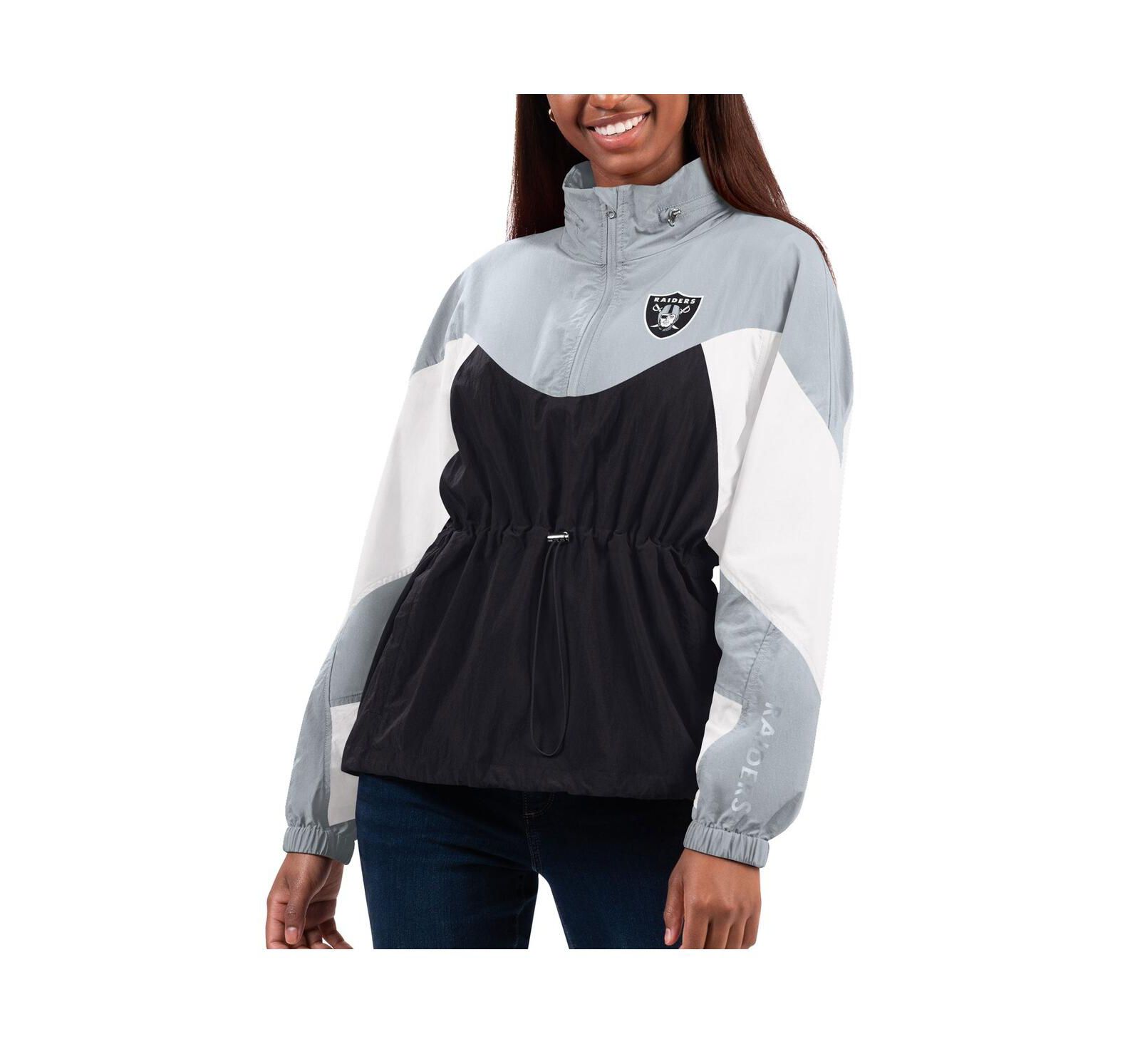 Куртка G-III 4Her by Carl Banks Women's Black Silver Las Vegas Raiders Tie Breaker Lightweight Quarter-Zip