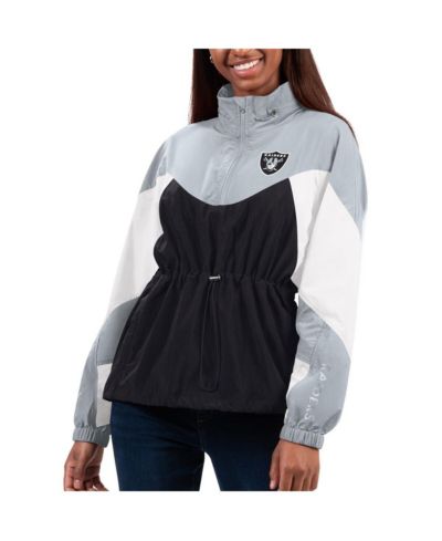 Куртка G-III 4Her by Carl Banks Women's Black Silver Las Vegas Raiders Tie Breaker Lightweight Quarter-Zip