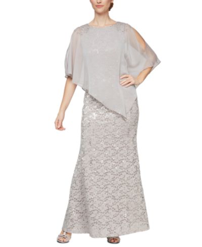 Платье-кейп SL Fashions Petite с круглым вырезом и пайетками из кружева
