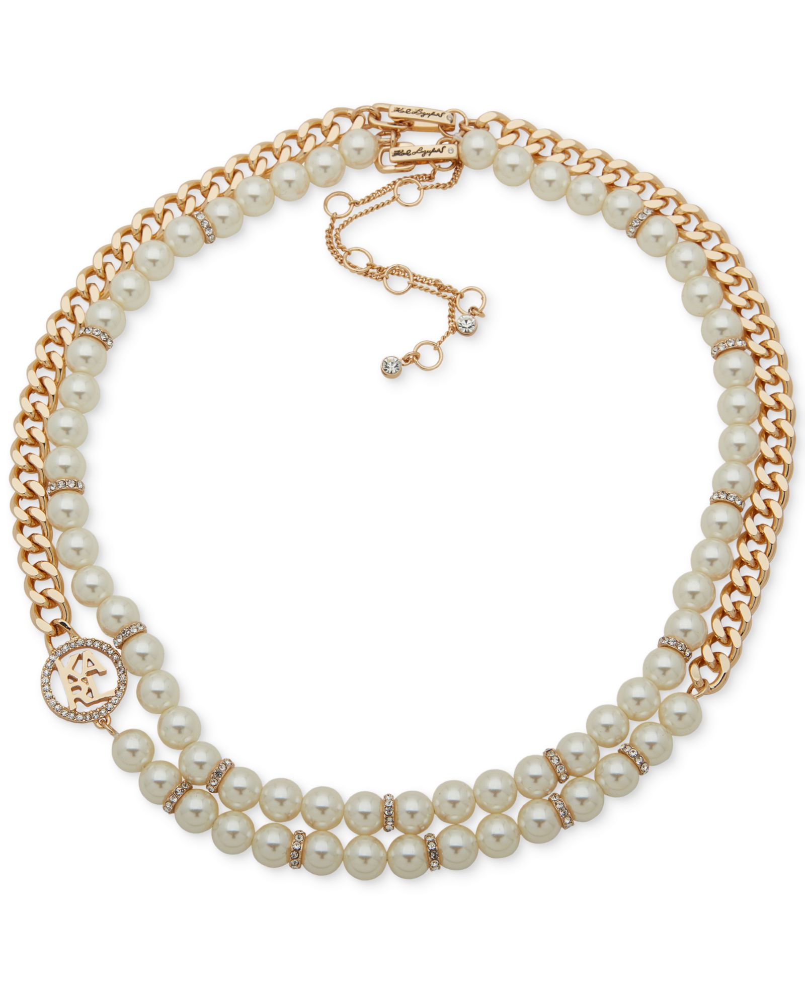 KARL LAGERFELD PARIS Gold-Tone Imitation Pearl Omega Double Row Necklace, 16" + 3" extender