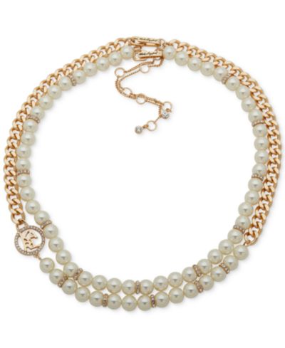 KARL LAGERFELD PARIS Gold-Tone Imitation Pearl Omega Double Row Necklace, 16" + 3" extender