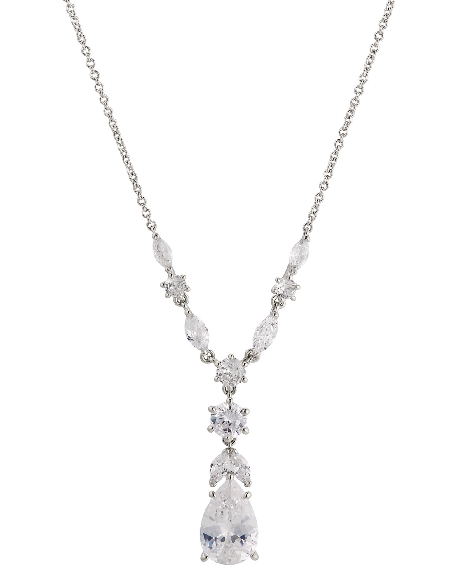 Eliot Danori Rhodium-Plated Pear-Shape Cubic Zirconia Lariat Necklace, 16" + 2" extender, Created for Macy's