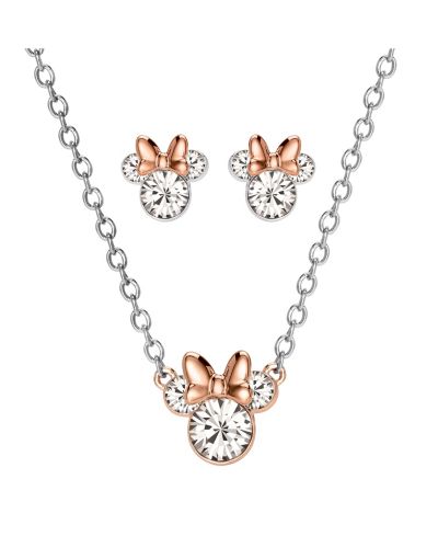 Disney Crystal Minnie Mouse Necklace and Matching Stud Earrings