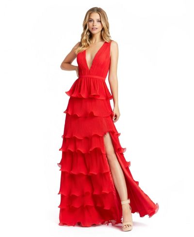 Mac Duggal Женское вечернее платье без рукавов с многоярусными рюшами