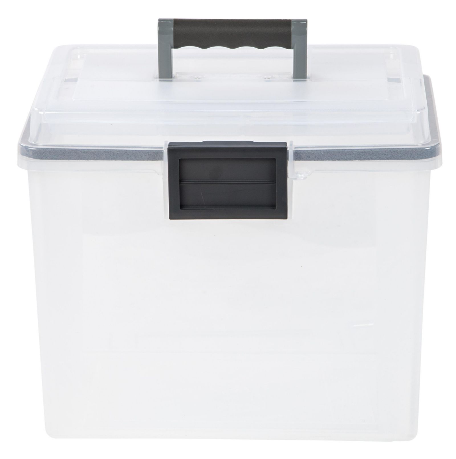 IRIS 19 Qt. WEATHERPRO Plastic Office Storage Portable Letter Size File Box with Organizer-Lid and Seal and Secure Latching Buckles, Clear